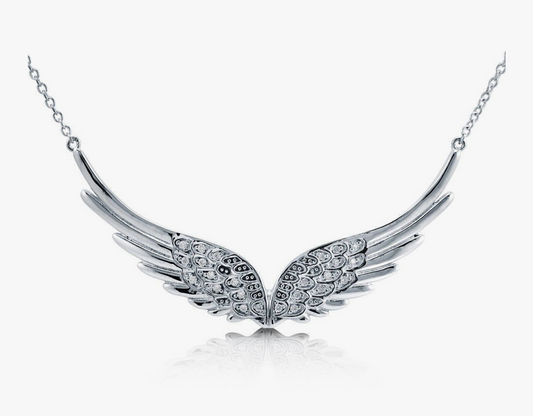 Angel Wings CZ Pendant Necklace in Sterling Silver