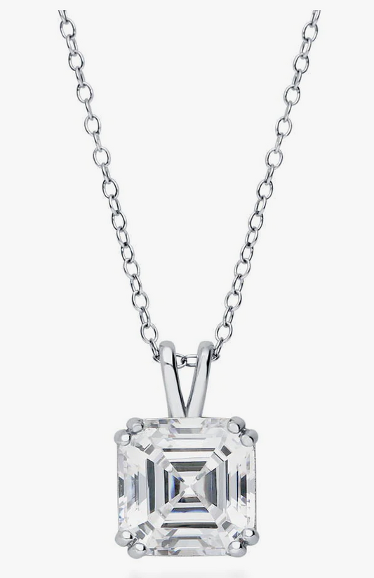 Solitaire 3ct Asscher CZ Pendant Necklace in Sterling Silver