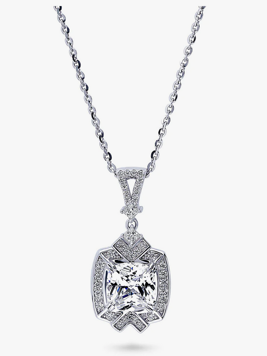 Arrow Halo CZ Pendant Necklace in Sterling Silver