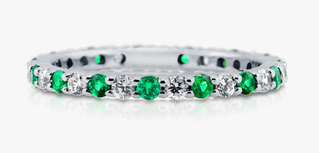 Simulated Emerald Pave Set CZ Eternity Ring in Sterling Silver