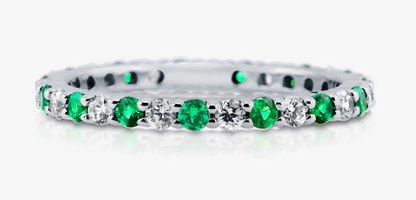 Simulated Emerald Pave Set CZ Eternity Ring in Sterling Silver