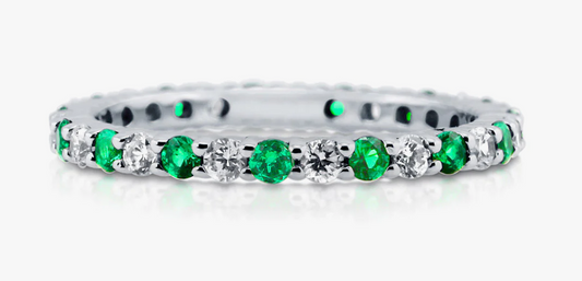 Simulated Emerald Pave Set CZ Eternity Ring in Sterling Silver
