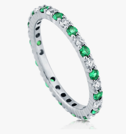 Simulated Emerald Pave Set CZ Eternity Ring in Sterling Silver
