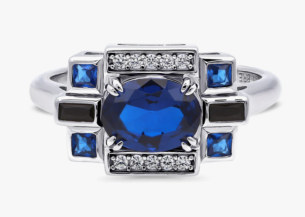 Art Deco Simulated Blue Sapphire CZ Ring in Sterling Silver