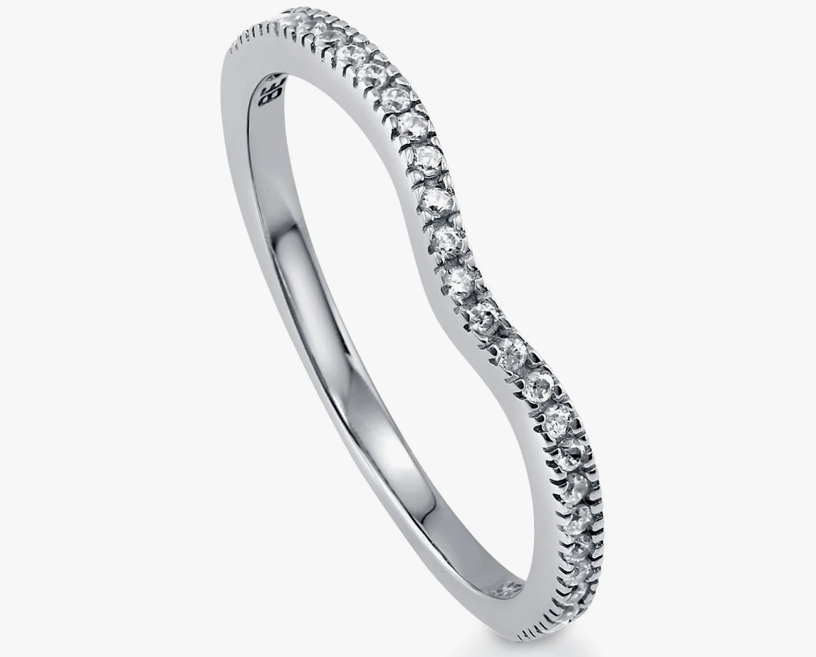Wishbone Micro Pave Set CZ Curved Half Eternity Ring in Sterling Silver