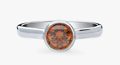 Solitaire Caramel Bezel Set Round CZ Ring in Sterling Silver 0.8ct
