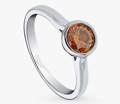 Solitaire Caramel Bezel Set Round CZ Ring in Sterling Silver 0.8ct
