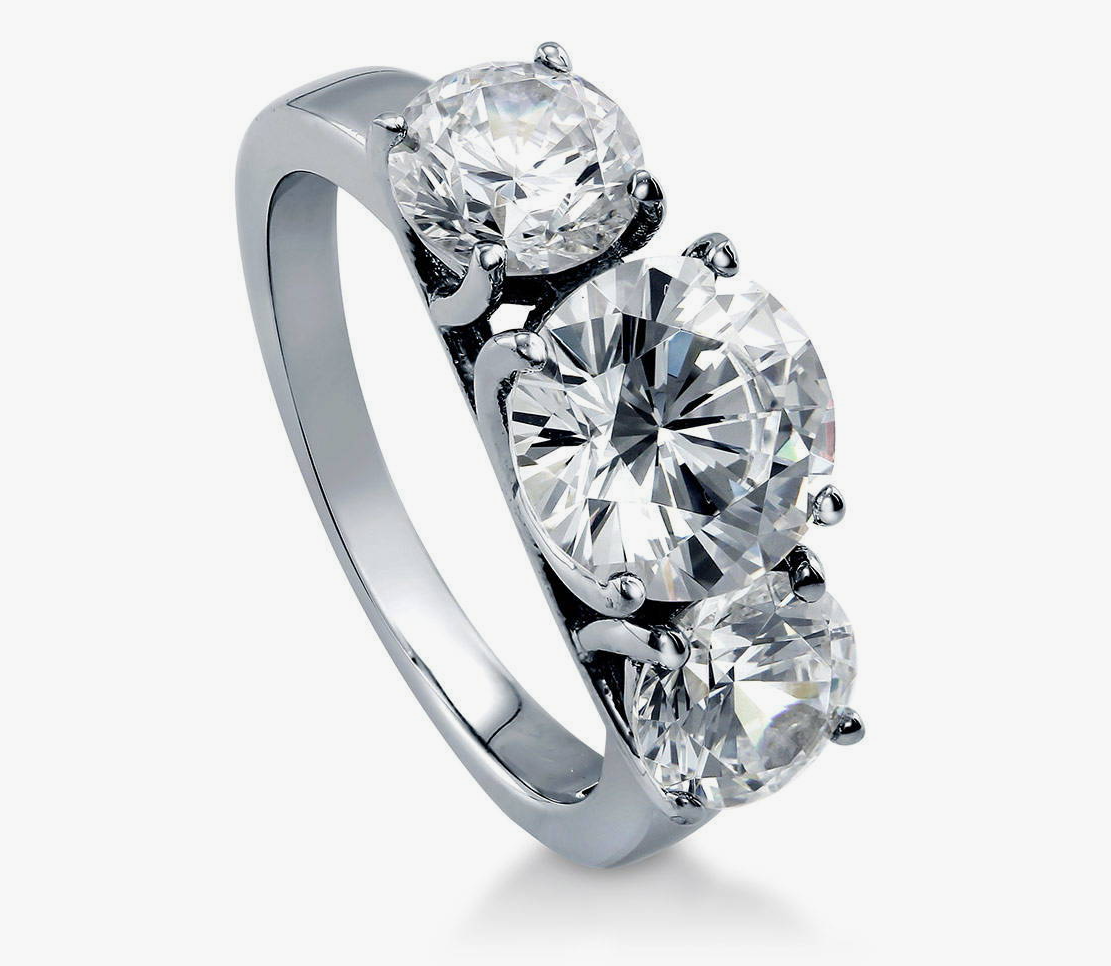 3-Stone Round CZ Ring in Sterling Silver