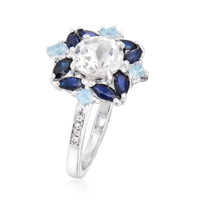 1.78 ctw. White and Blue Topaz and .80 ctw. Sapphire Ring in Sterling Silver