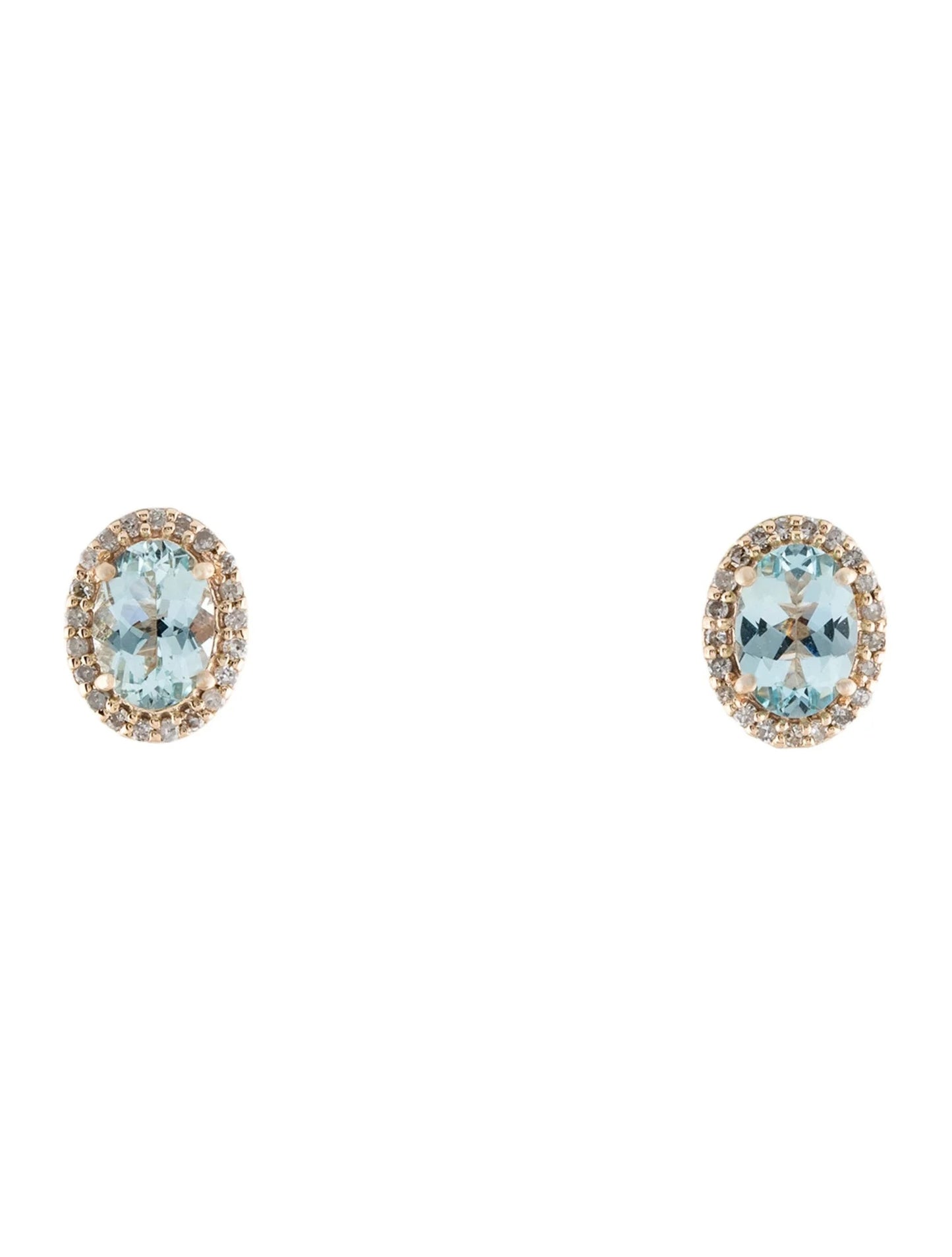 14K Aquamarine & Diamond Stud Earrings