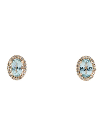 14K Aquamarine & Diamond Stud Earrings