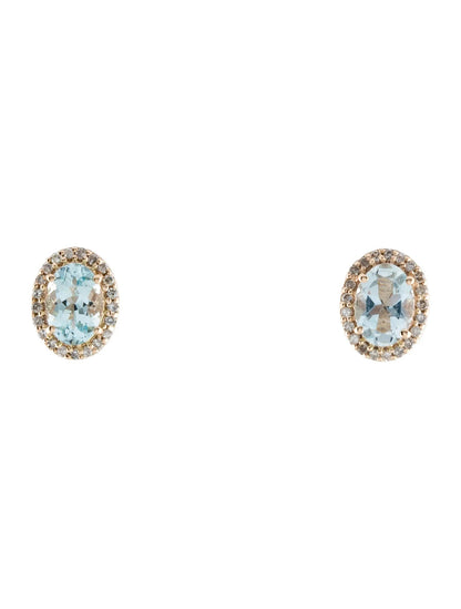 14K Aquamarine & Diamond Stud Earrings