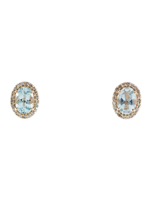 14K Aquamarine & Diamond Stud Earrings