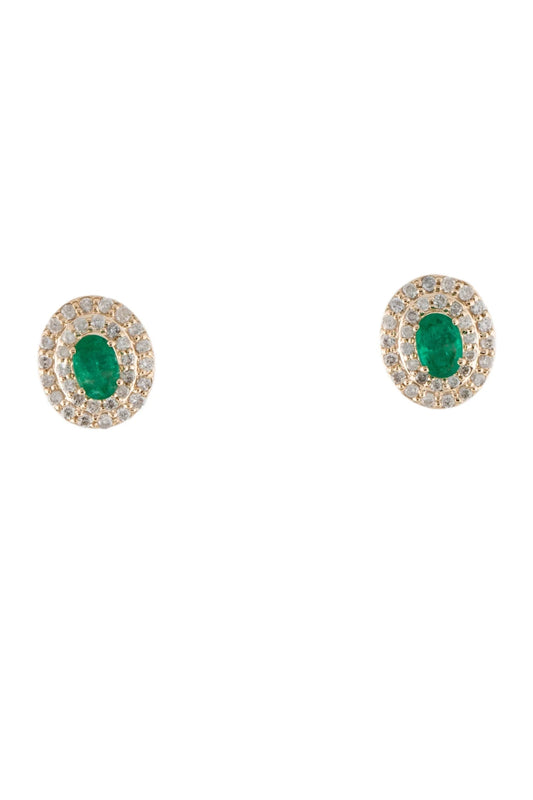 14K Emerald & Diamond Stud Earrings