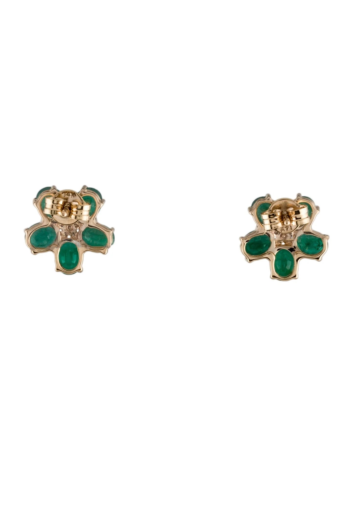 14K Emerald & Diamond Flower Stud Earrings