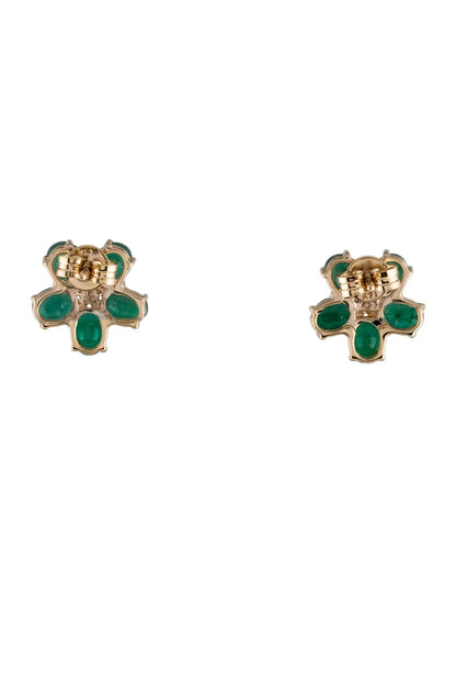 14K Emerald & Diamond Flower Stud Earrings