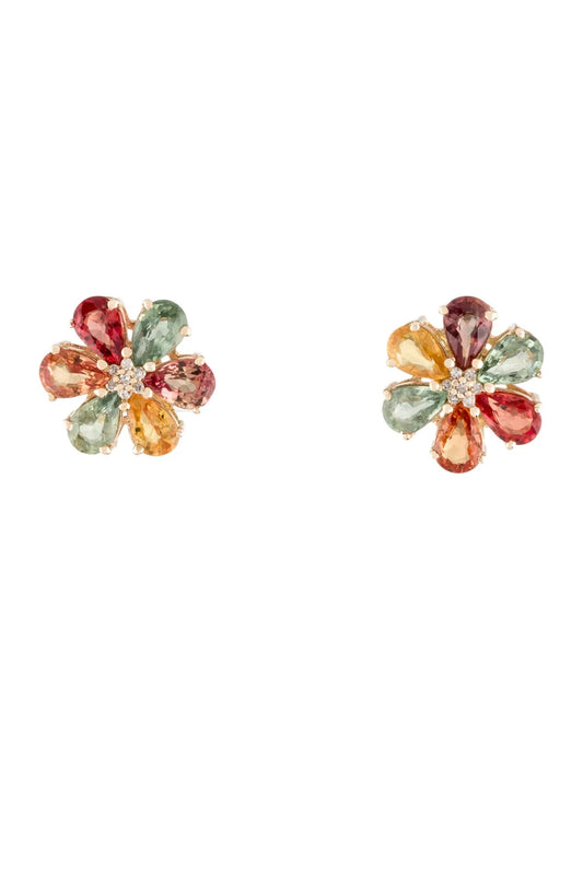 14K 6.00ctw Sapphire & Diamond Floral Stud Earrings