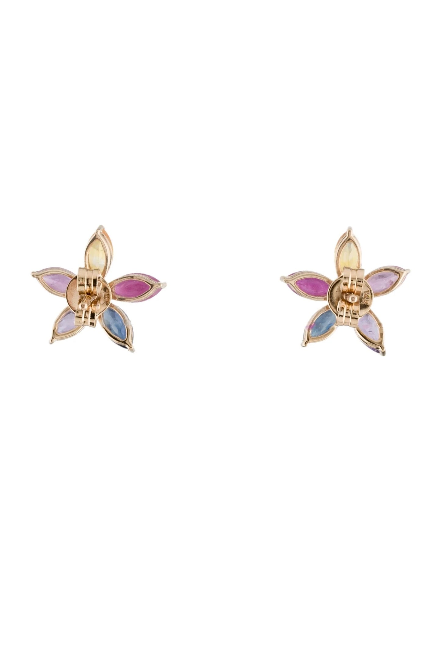 14K Multicolor Sapphire & Diamond Floral Stud Earrings