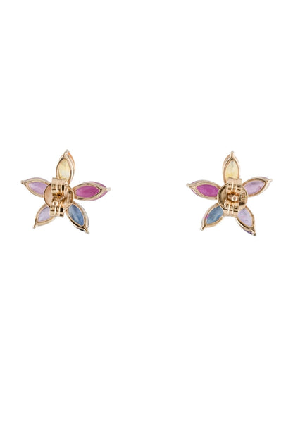 14K Multicolor Sapphire & Diamond Floral Stud Earrings