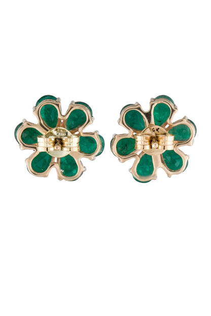 14K 4.03ctw Emerald & Diamond Floral Stud Earrings