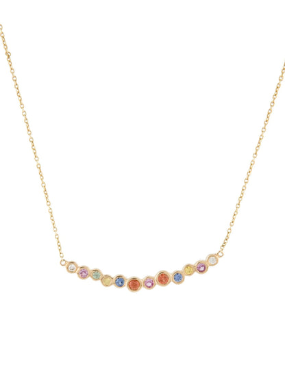 14K Sapphire & Diamond Curved Bar Pendant Necklace