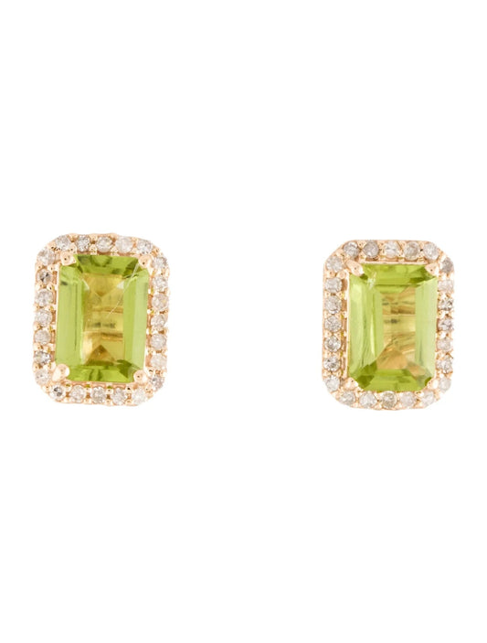 14K Peridot & Diamond Stud Earrings