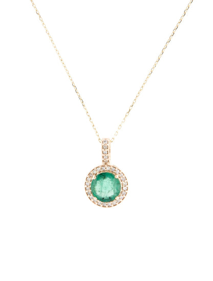 14K Emerald & Diamond Pendant Necklace