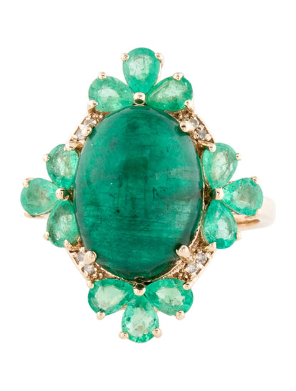 14K 9.56ctw Emerald & Diamond Cocktail Ring