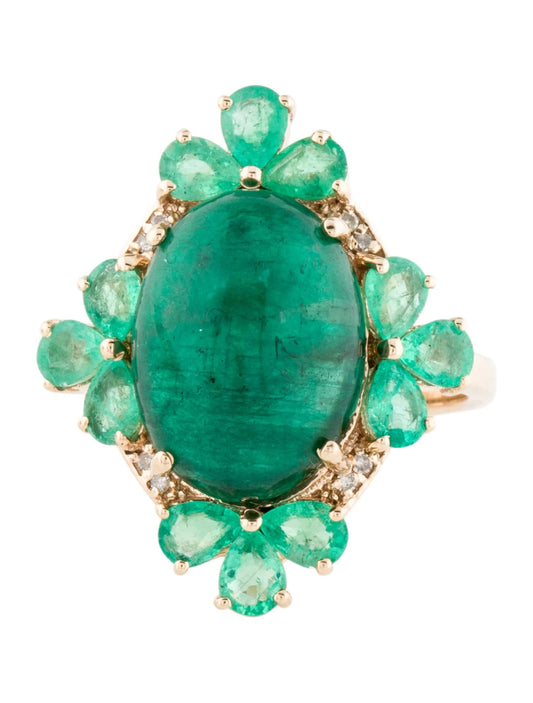 14K 9.56ctw Emerald & Diamond Cocktail Ring