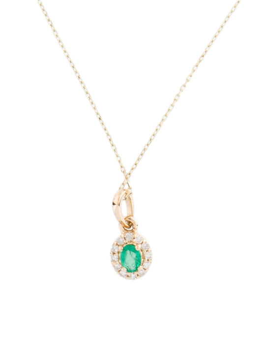 14K Emerald & Diamond Pendant Necklace