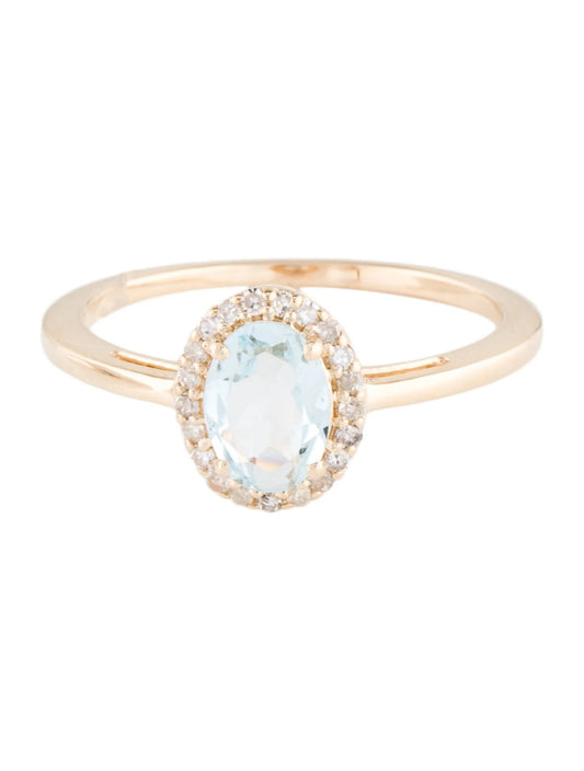 14K Aquamarine & Diamond Cocktail Ring