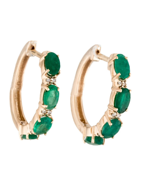 14K Emerald & Diamond Hoop Earrings