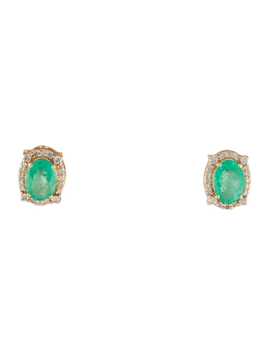 14K 1.32ctw Emerald & Diamond Stud Earrings