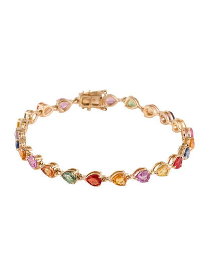 14K Multicolor 9.49ctw Sapphire Link Bracelet