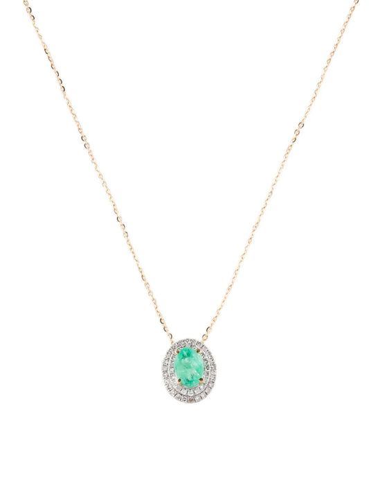 14K Emerald & Diamond Pendant Necklace