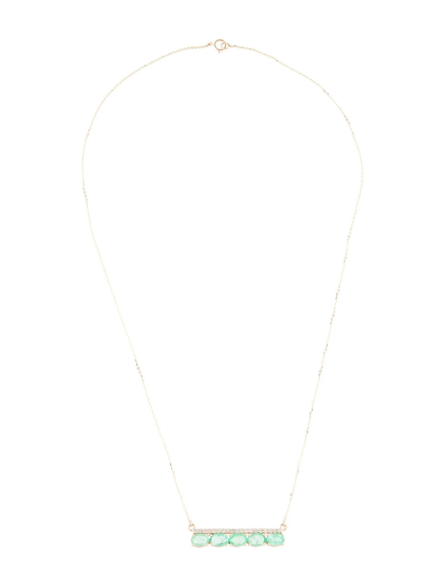 14K Emerald & Diamond Bar Necklace