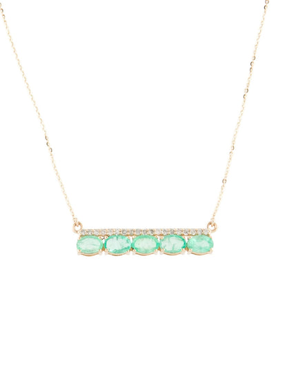 14K Emerald & Diamond Bar Necklace