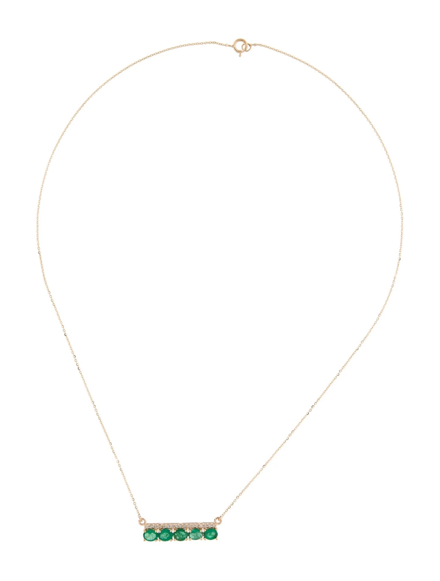 14K Emerald & Diamond Bar Pendant