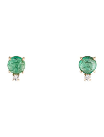 14K Emerald & Diamond Stud Earrings