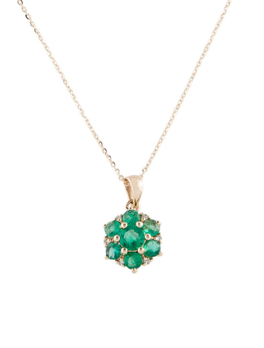 14K Emerald & Diamond Pendant Necklace