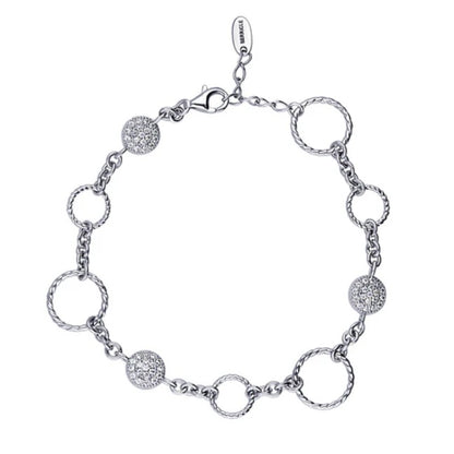 Open Circle Cable CZ Link Bracelet in Sterling Silver