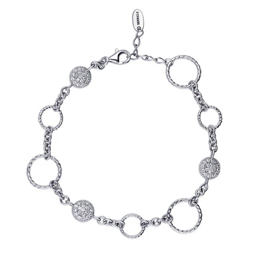 Open Circle Cable CZ Link Bracelet in Sterling Silver