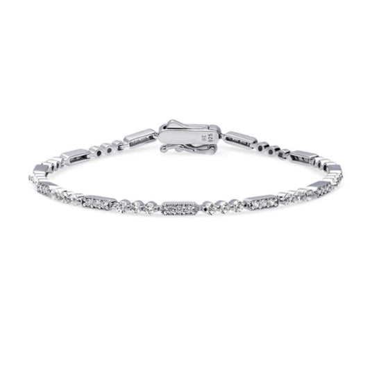 Art Deco Milgrain CZ Chain Bracelet in Sterling Silver