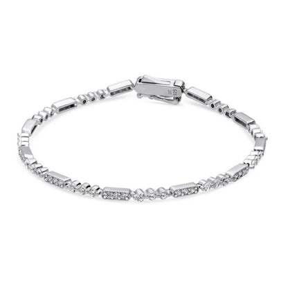 Art Deco Milgrain CZ Chain Bracelet in Sterling Silver