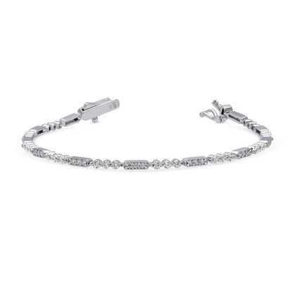Art Deco Milgrain CZ Chain Bracelet in Sterling Silver
