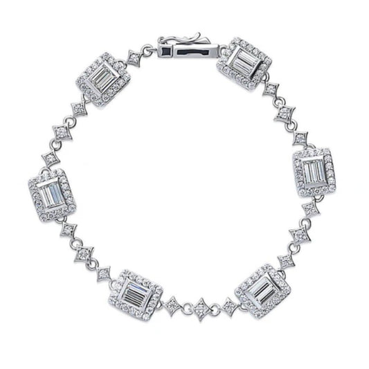 Art Deco CZ Chain Bracelet in Sterling Silver