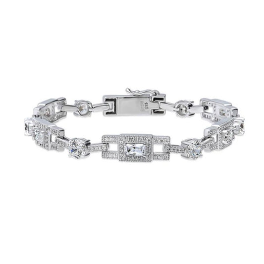 Art Deco CZ Chain Bracelet in Sterling Silver