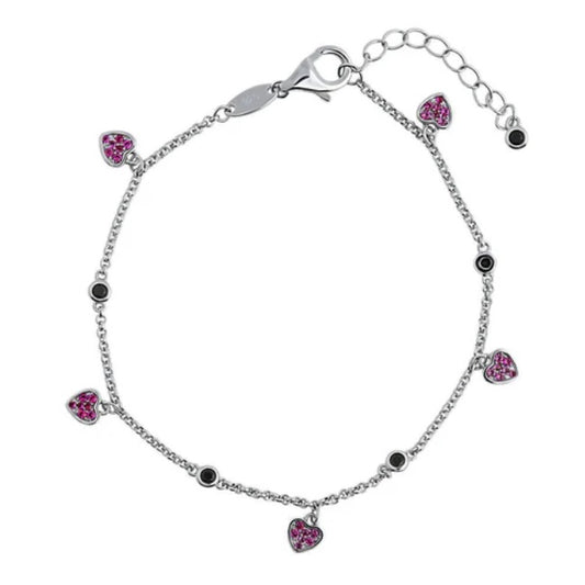 Heart CZ Station Bracelet in Sterling Silver