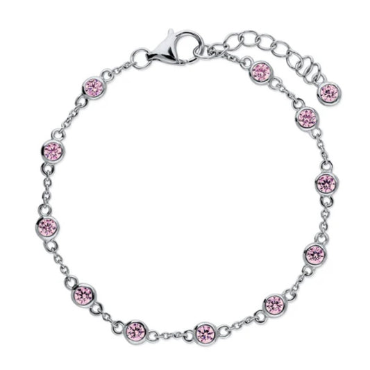 Pink CZ by the Yard Station Bracelet in Sterling Silver