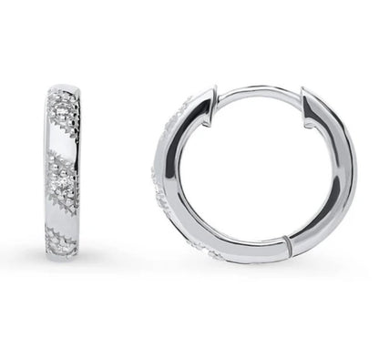 Bead CZ Medium Hoop Earrings in Sterling Silver 0.6"